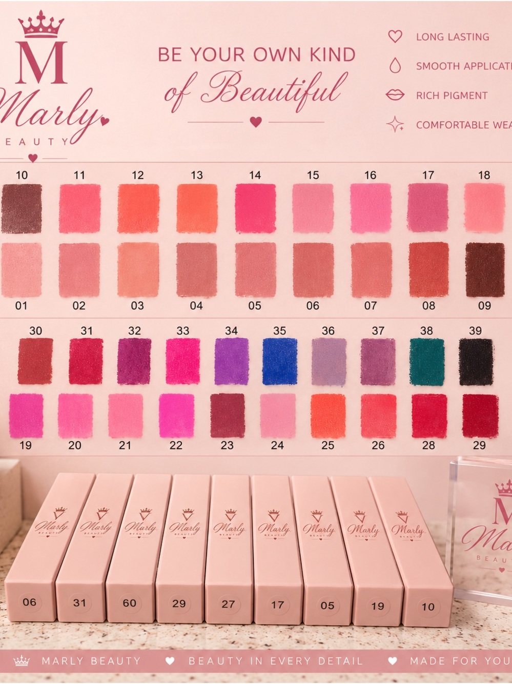 Mally Beauty Lipstick Palette — Pinks, Reds, Purple, Blue & Teal Shades